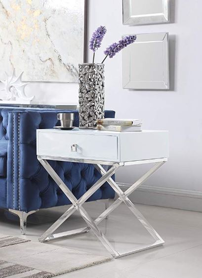 Chrome And White Napier Nightstand/Side Table