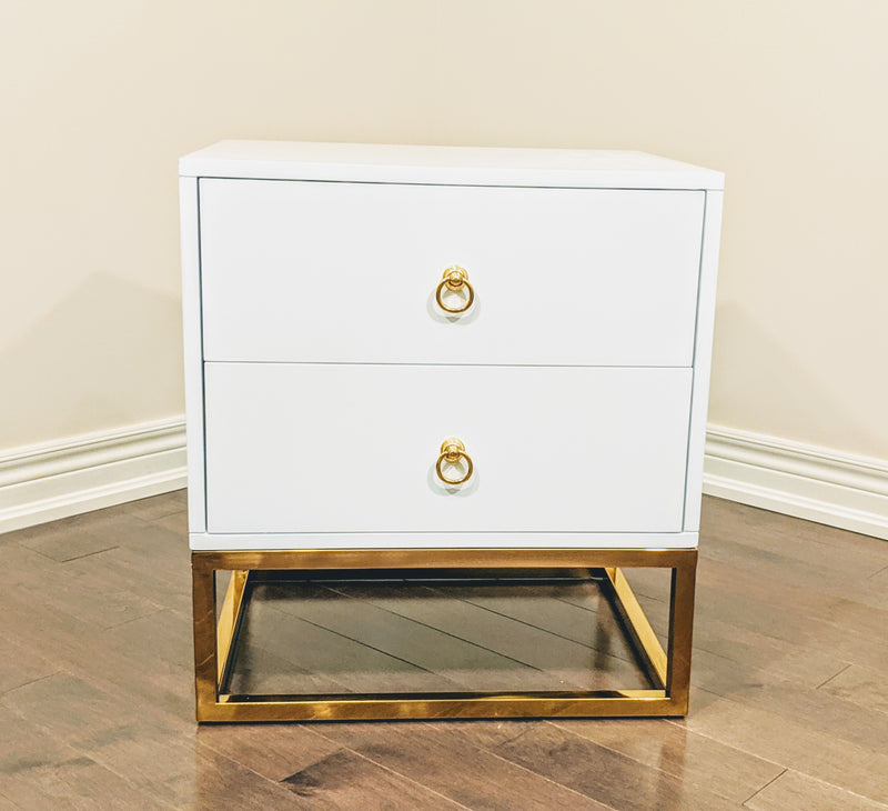 White Delmas Golden Nightstand / Side Table