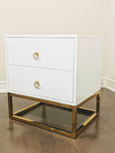 White Delmas Golden Nightstand / Side Table