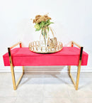 Elmwood Golden and Velvet Upholstered Bench