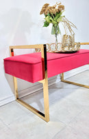 Elmwood Golden and Velvet Upholstered Bench