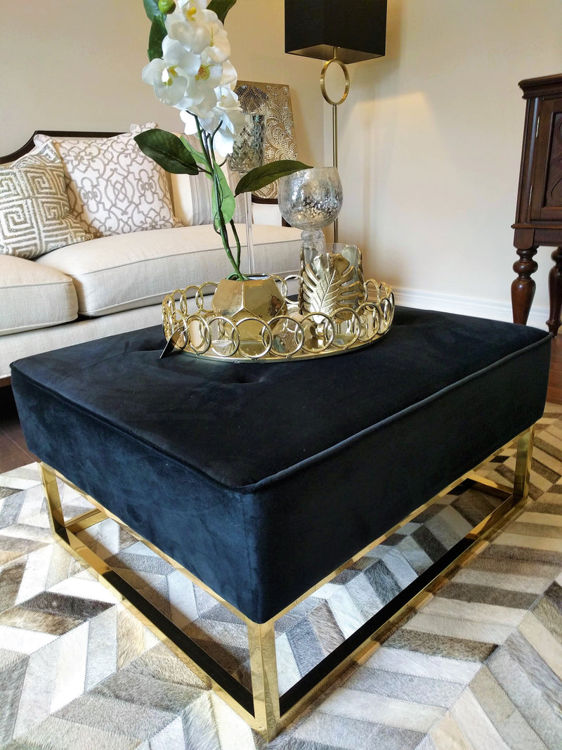 Wellington Black Modern Golden Upholstry Ottoman